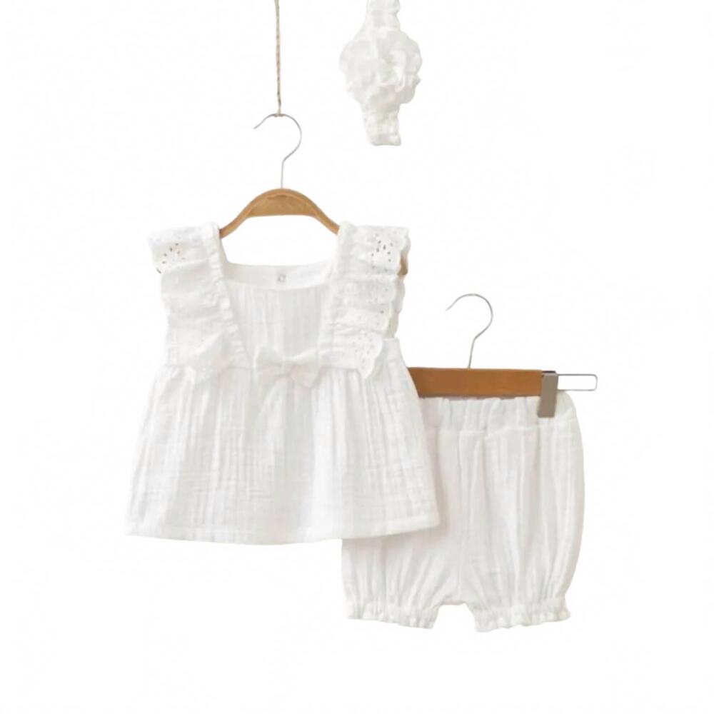 NEW OMNIS PURA girls kehlani muslin short set with headband in white